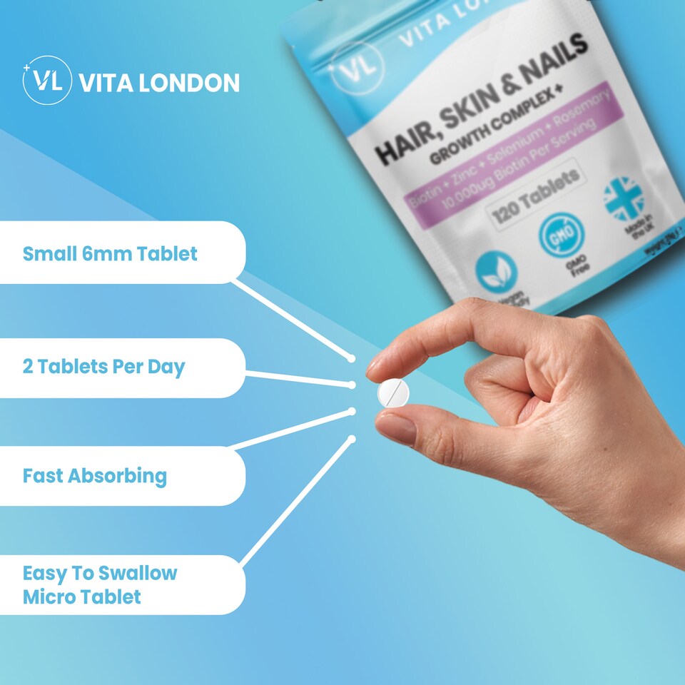 image 1 of Vita London Hair, Skin & Nails Growth Complex - 10,000µg Of Biotin - 120 Tablets