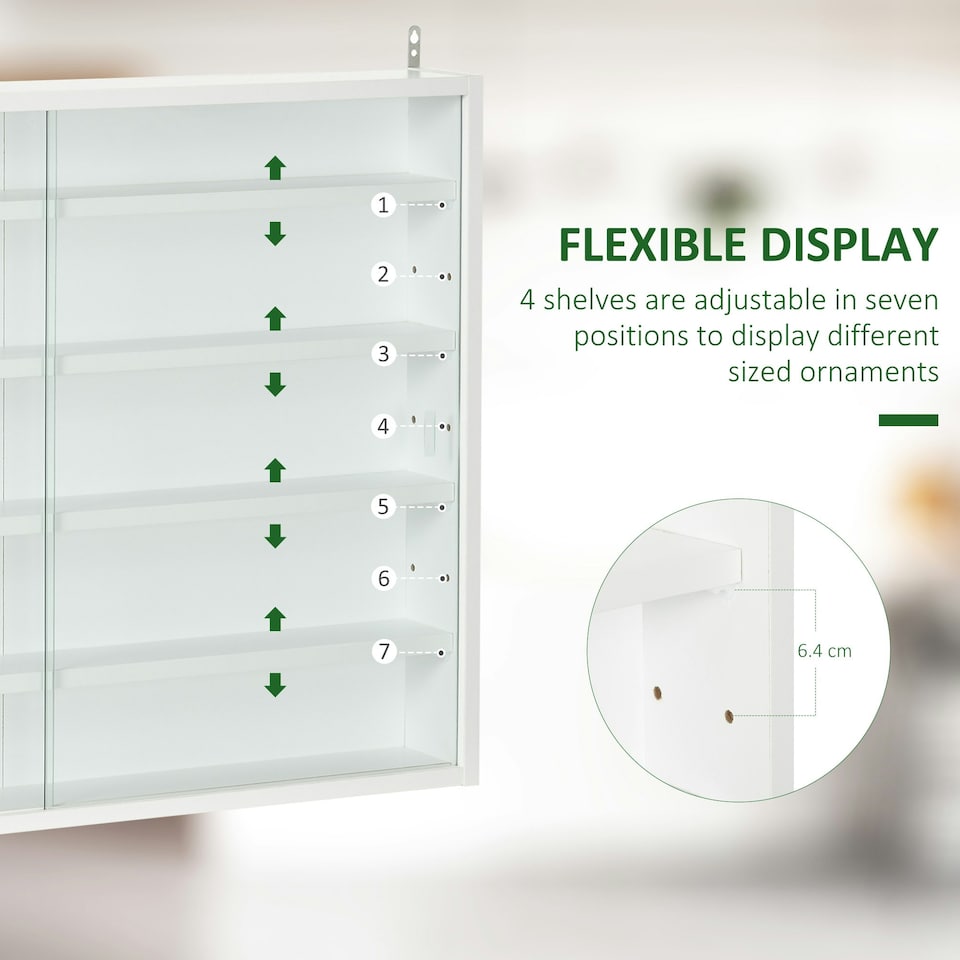 image 1 of HOMCOM 5-Tier Wall Display Shelf Unit Cabinet w/ Shelves Glass Doors