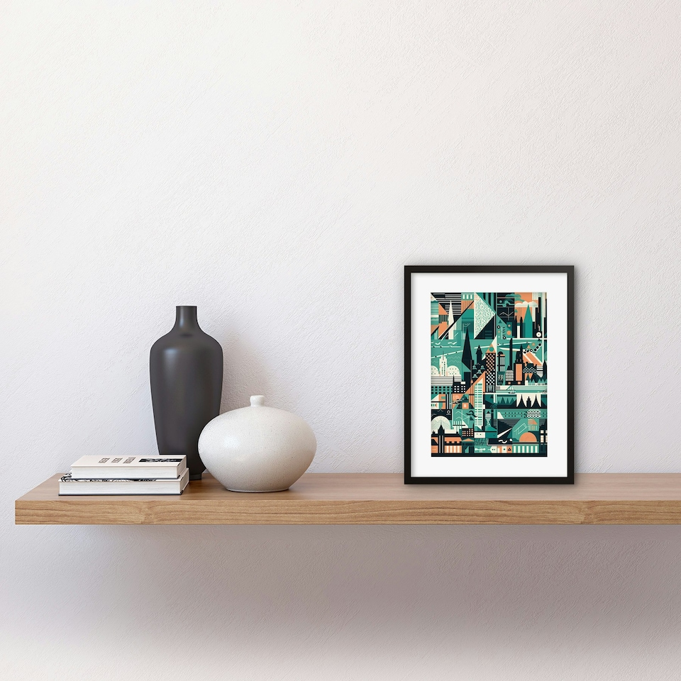 image 1 of Modern Abstract Geometric Dundee Cityscape Design 9x7" Black Framed Wall Art Print