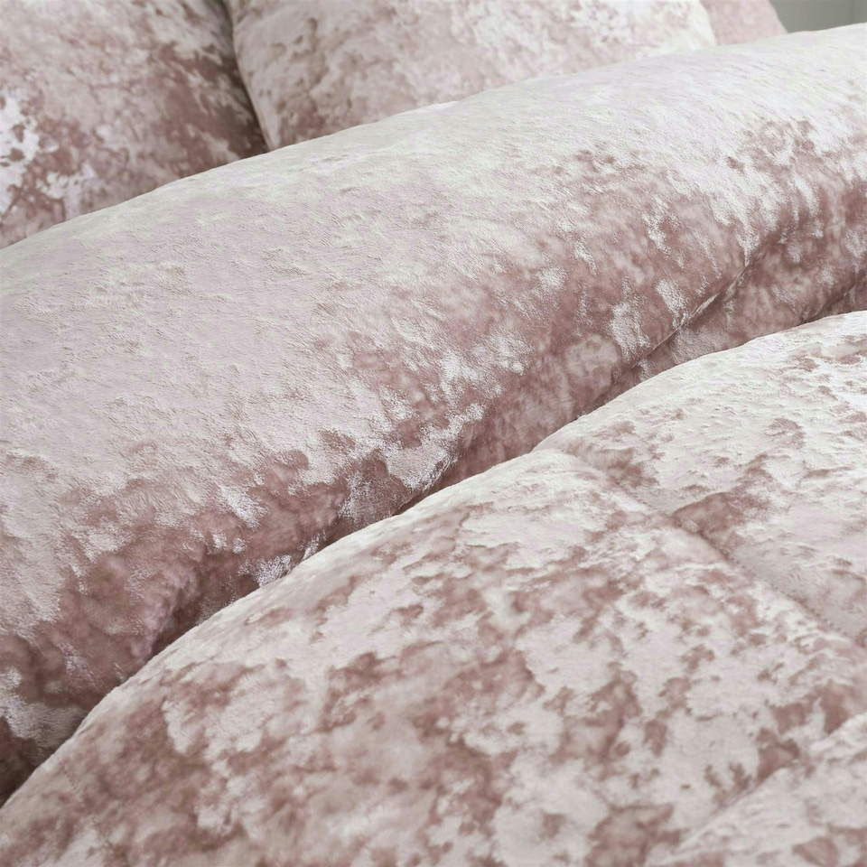 image 1 of Catherine Lansfield Crushed Velvet Blush Duvet Cover Set Pink | Double