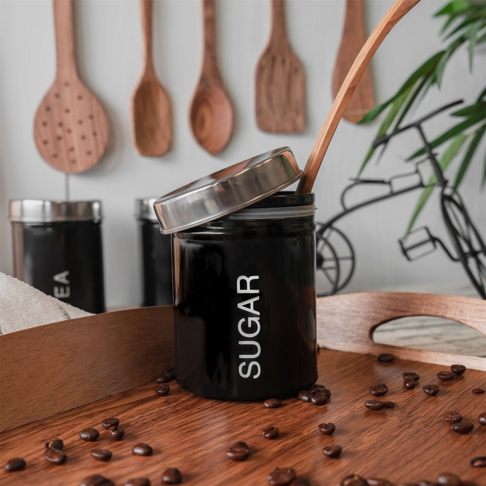 image 1 of Harbour Housewares Round Metal Kitchen Sugar Canister - Black