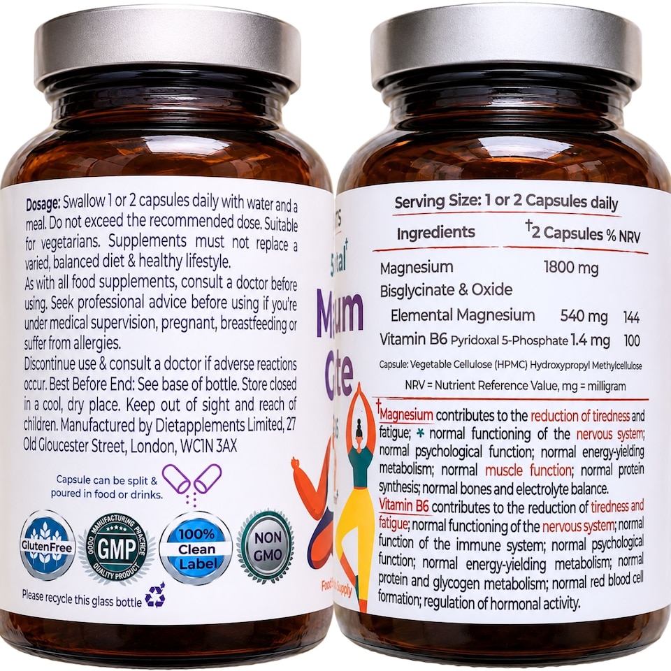 image 1 of Dietapplements Magnesium Glycinate with Vitamin B6 90 Capsules