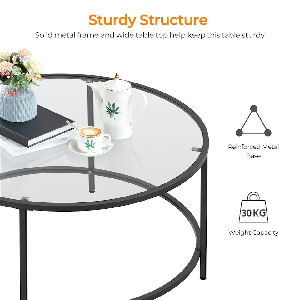image 1 of Yaheetech  Tempered Glass Round Coffee Table