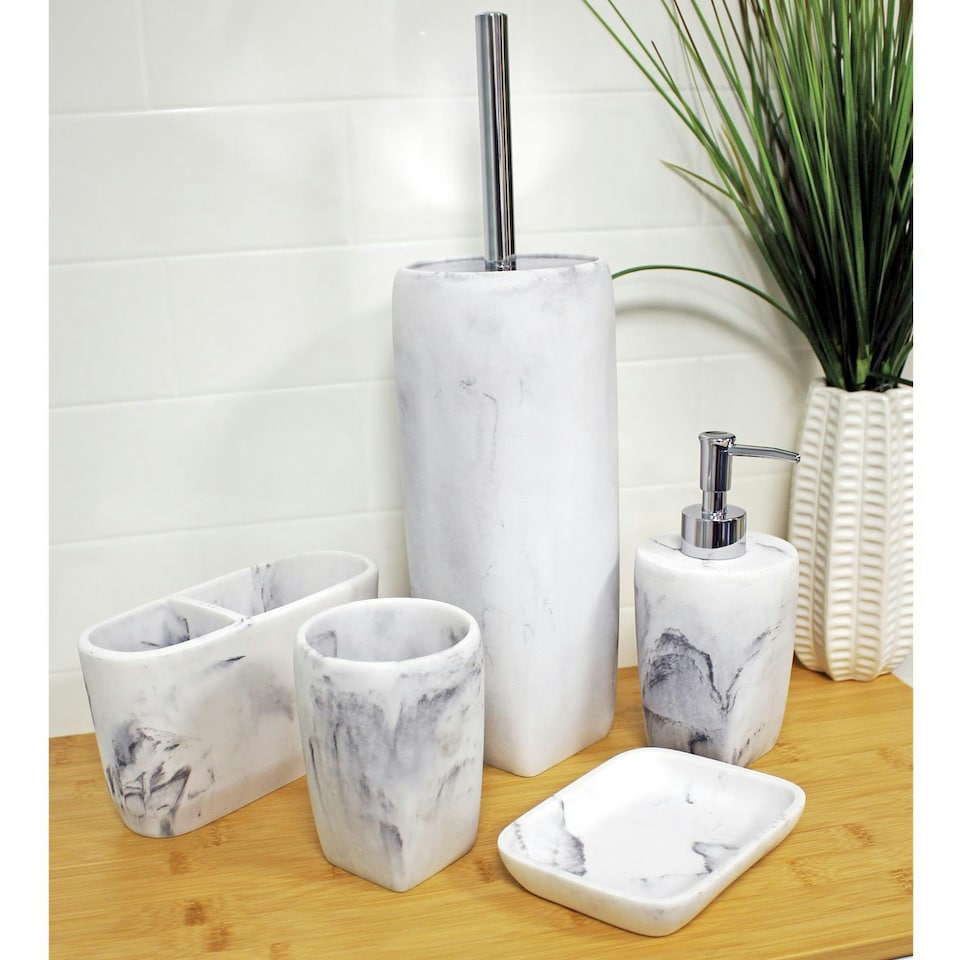 image 1 of Showerdrape Octavia White Marble & Chrome 5 Piece Bathroom Accessory Set