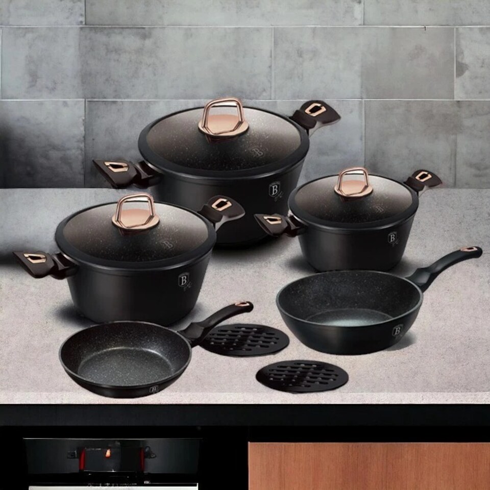 image 1 of Berlinger Haus 10 Pc Aluminium Non Stick Induction Pots & Pans Cookware Set | Black | Black Rose | 10