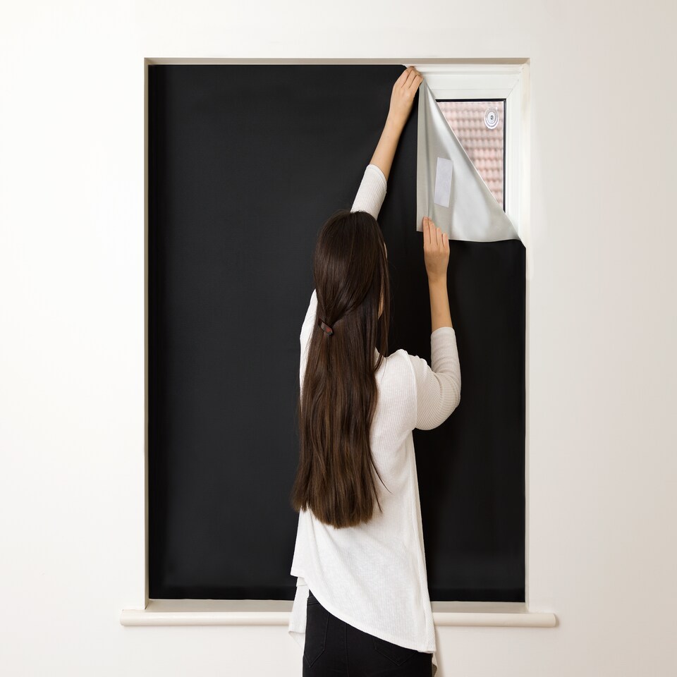 image 1 of Easynight Portable Travel Blackout Blind, 100% Light Blocking Fabric, Small, Fit Any Size/Shape Up To 100x145cm, suction cups and self-adhesive attachments | Black | Black | Not provided | 1