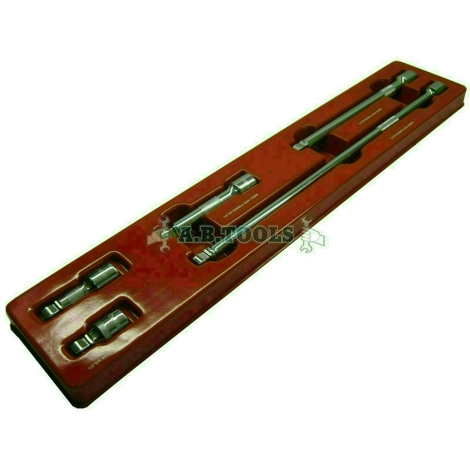 image 1 of 1/2" Drive Wobble Socket Ratchet Extension Bar Set 50mm - 450mm 5pc Set