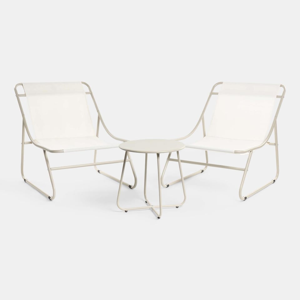 image 1 of OHS Mykonos Bistro Set Outdoor Table Chair Garden Patio Furniture | Cream | Natural
