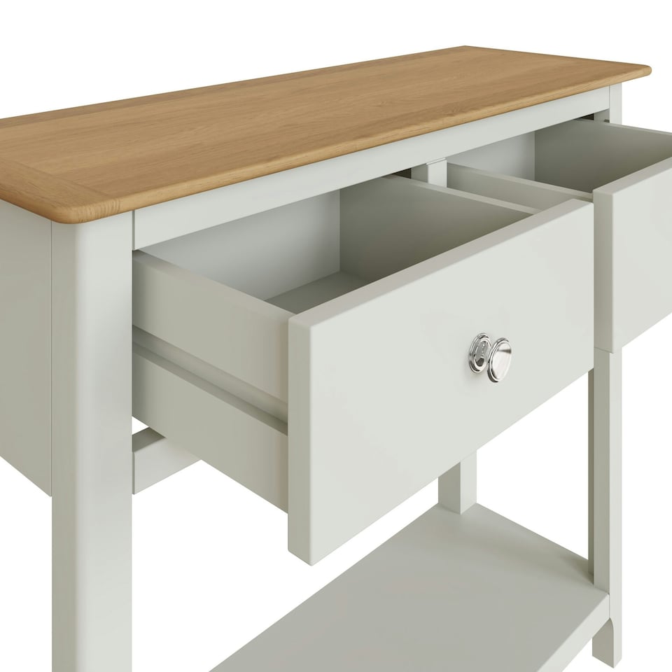 image 1 of Taberno Oak 2 Drawer Console Hallway Table Linen White White