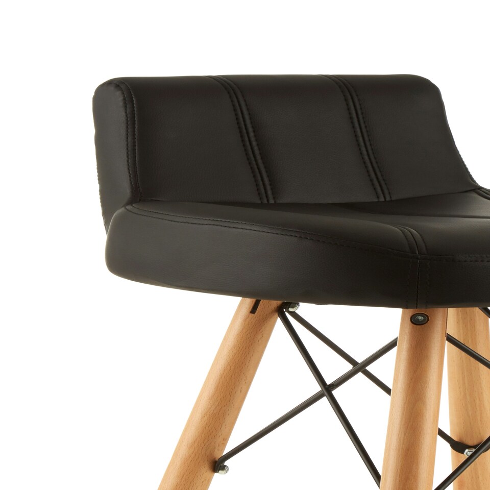image 1 of Interiors by Premier Black Leather Effect Bar Stool, Comfortable Seating Faux Leather Bar Stool, Space-Saver Kitchen Stool