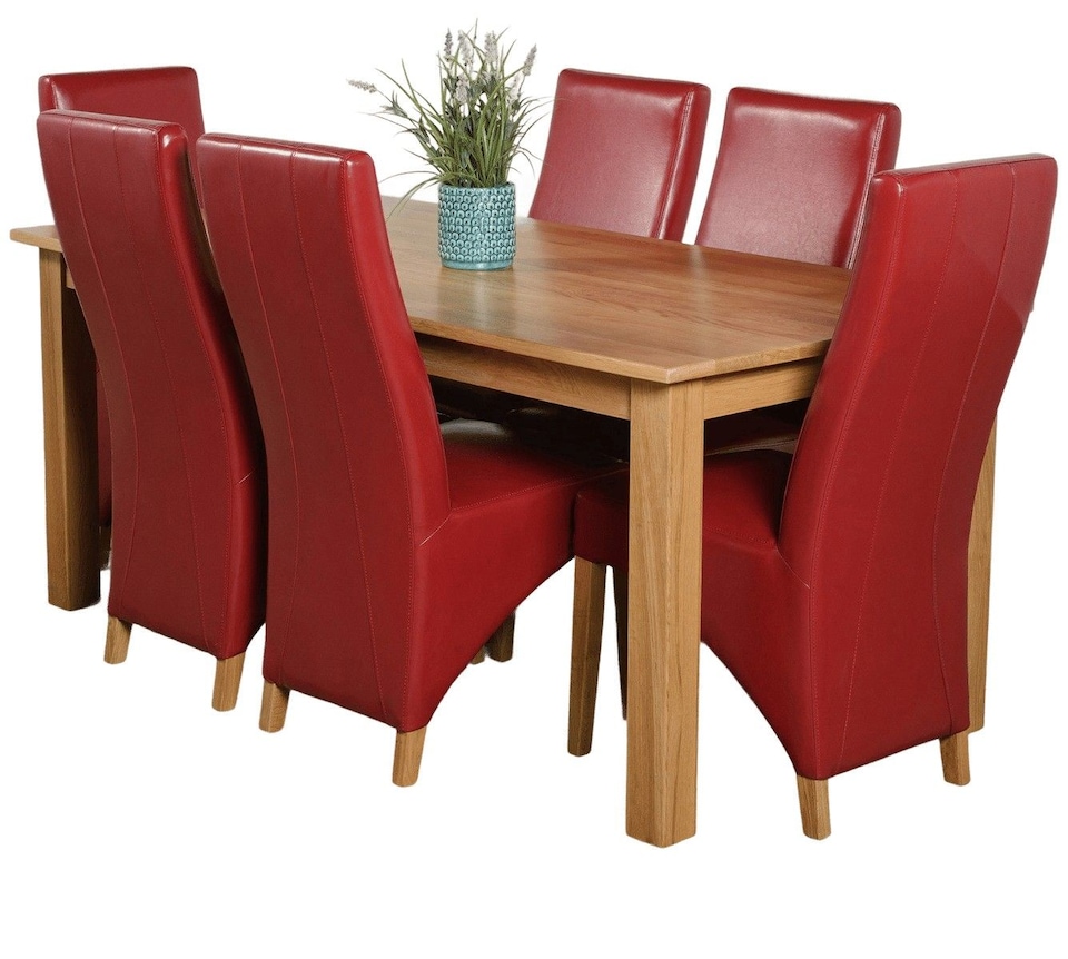 image 1 of Oslo 180 x 90 cm Large Oak Dining Table and 6 Lola Leather Chairs | Red | Red