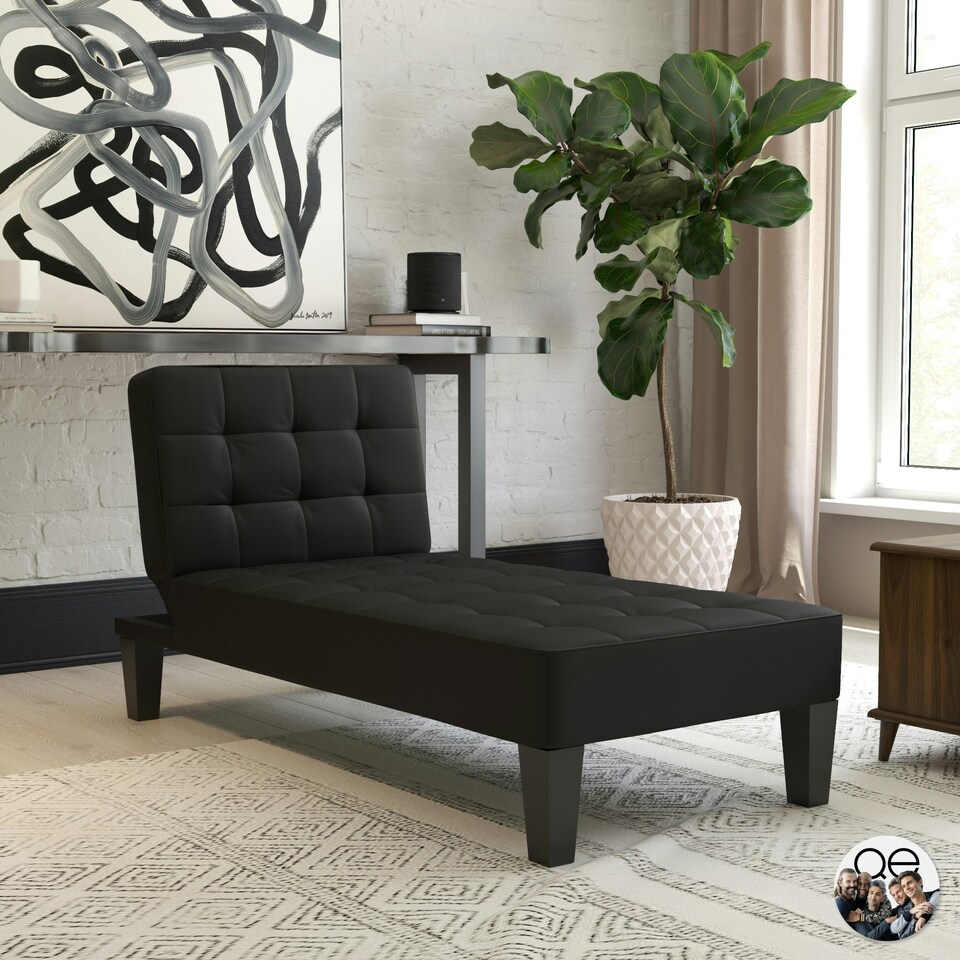 image 1 of Adalynn Chaise Lounger Black Faux Leather Black | BLACK FAUX LEATHER