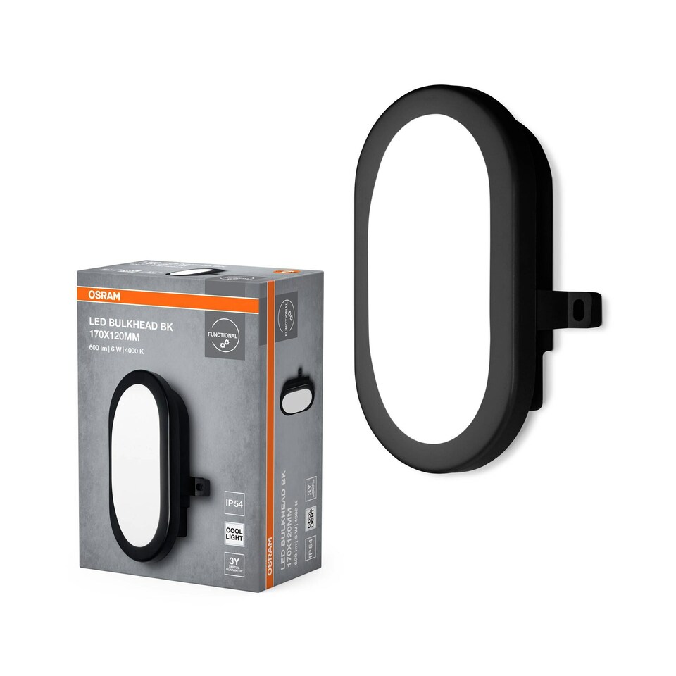 image 1 of OSRAM LED Bulkhead Wall Light 6W Cool White Black Black