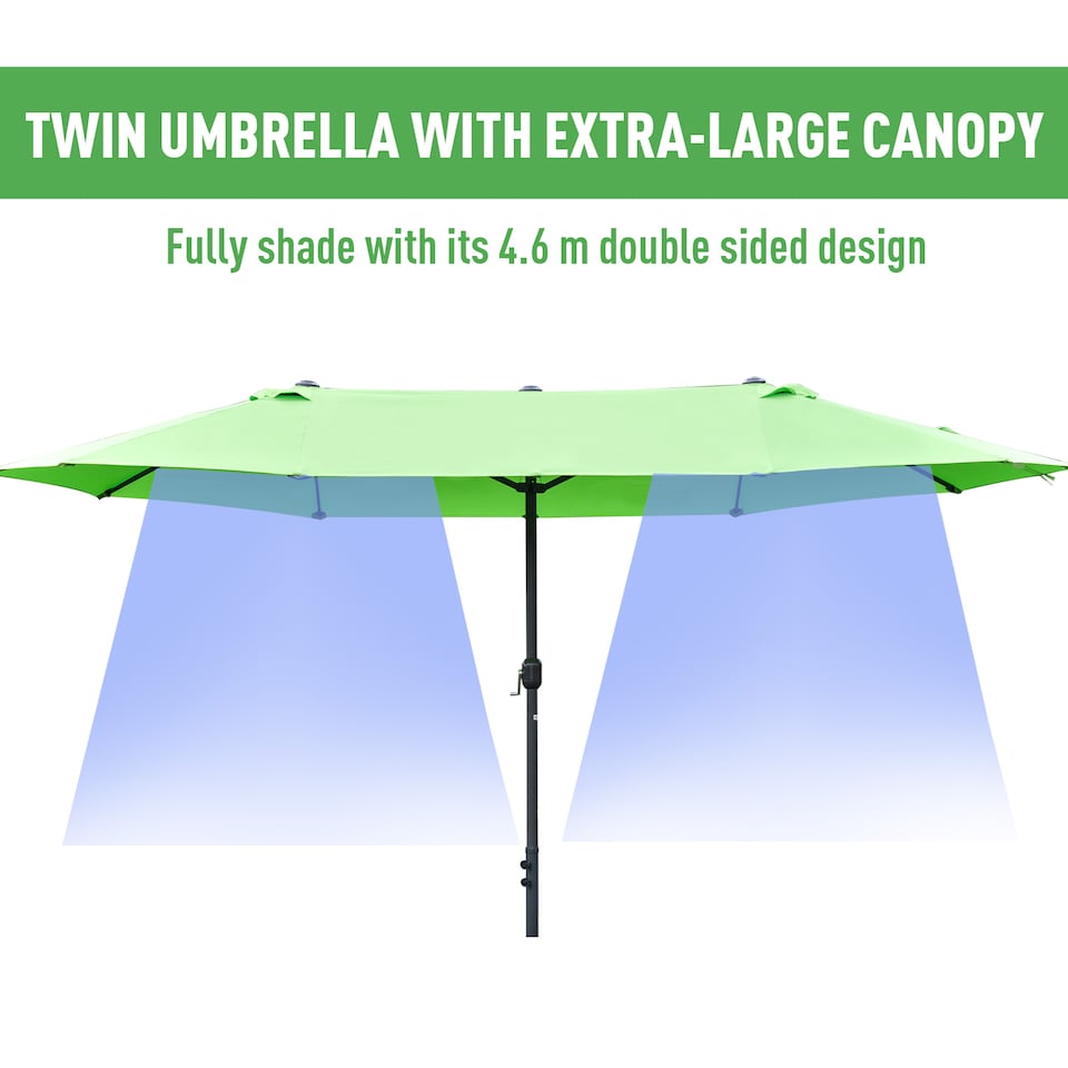 image 1 of Outsunny 4.6m Garden Parasol Double-Sided Sun Umbrella Patio Market Shelter Canopy Shade Outdoor with Cross Base – Green