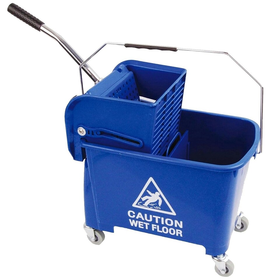 image 1 of 1 x 20 Litre Printed Blue Kentucky Dual Bucket & Wringer System With Wheels & Handle