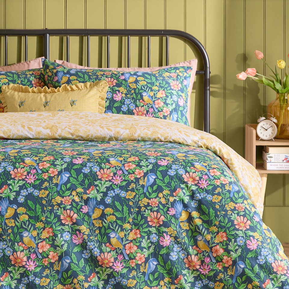 image 1 of Furn Emerie Floral Reversible Duvet Cover Set | Blue | Navy