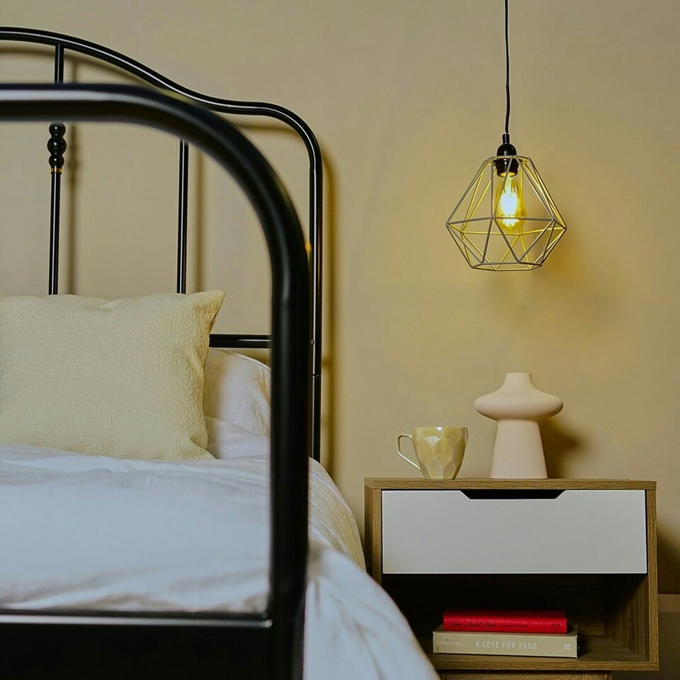 image 1 of ValueLights Diablo Grey Ceiling Pendant Shade and B22 Pear LED 4W Warm White 2700K Bulb