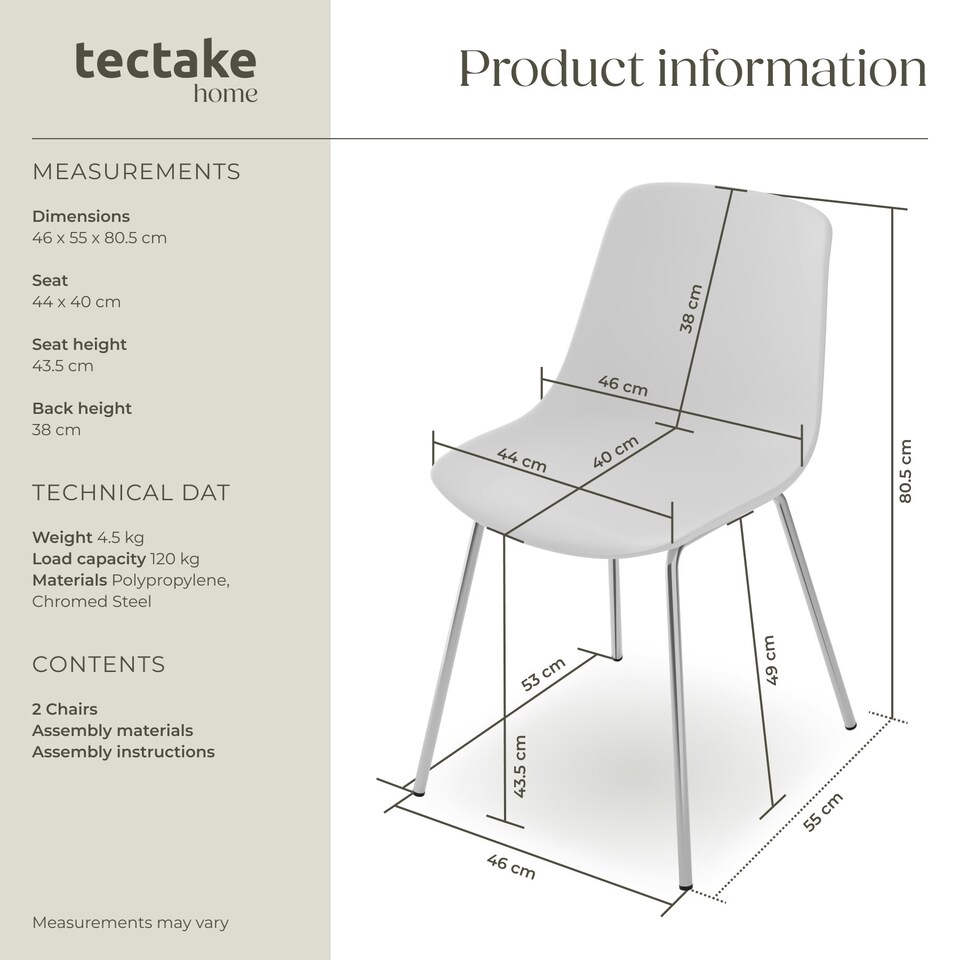 image 1 of Dining Chair Mave - large plastic seat, ergonomic, high backrest, 120 kg load capacity - Set of 2 White | White/Chrome