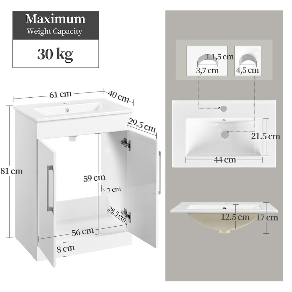 image 1 of Yaheetech Minimalist Bathroom Cabinet with Sink and Door