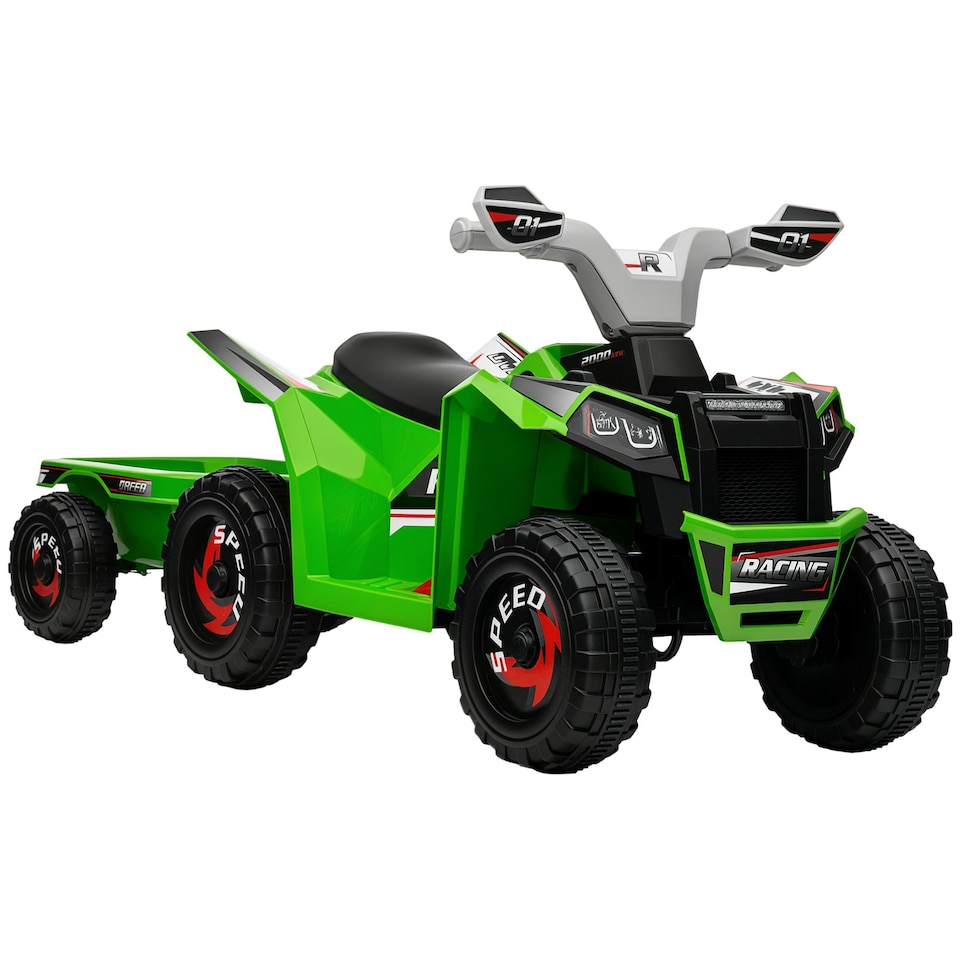 image 1 of HOMCOM Electric Quad Bike, 6V Kids Ride-On ATV with Back Trailer - Green