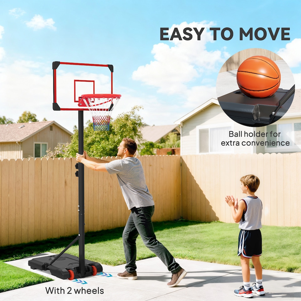 image 1 of SPORTNOW Adjustable Basketball Hoop and Stand w/ Wheels, 1.8-2.1m, Red