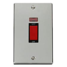 SE HOME Polished Chrome 2 Gang Size 45A Switch With Neon Black | Polished Chrome