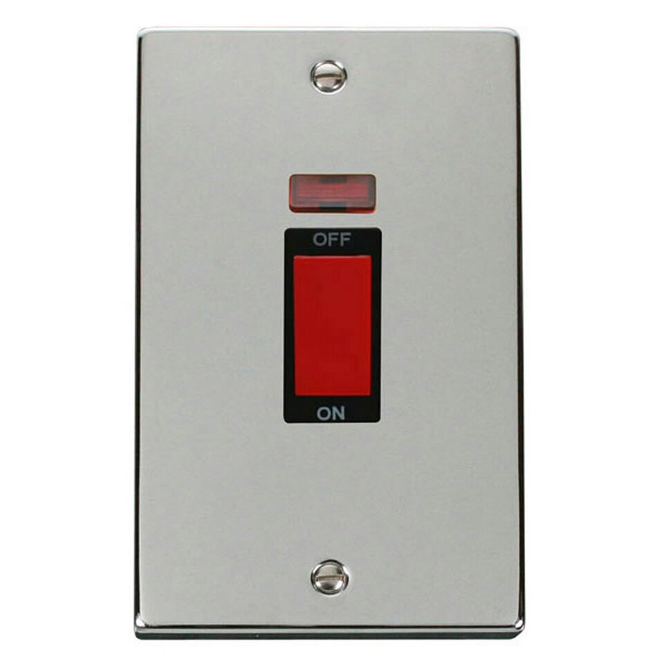 image 1 of SE HOME Polished Chrome 2 Gang Size 45A Switch With Neon Black | Polished Chrome