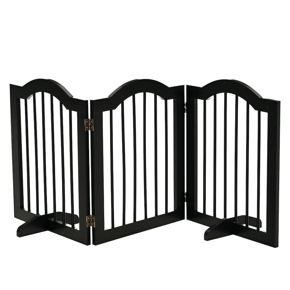 image 1 of PawHut Freestanding Pet Gate Safety Barrier 3 Pannel w/ Support Feet Black