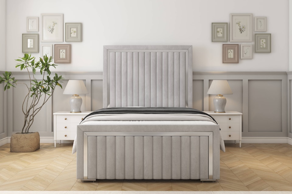 image 1 of Sloomy Boston Chrome Silver Naples Bed Frame With Mattress With 50" Upholstered Headboard 5' King