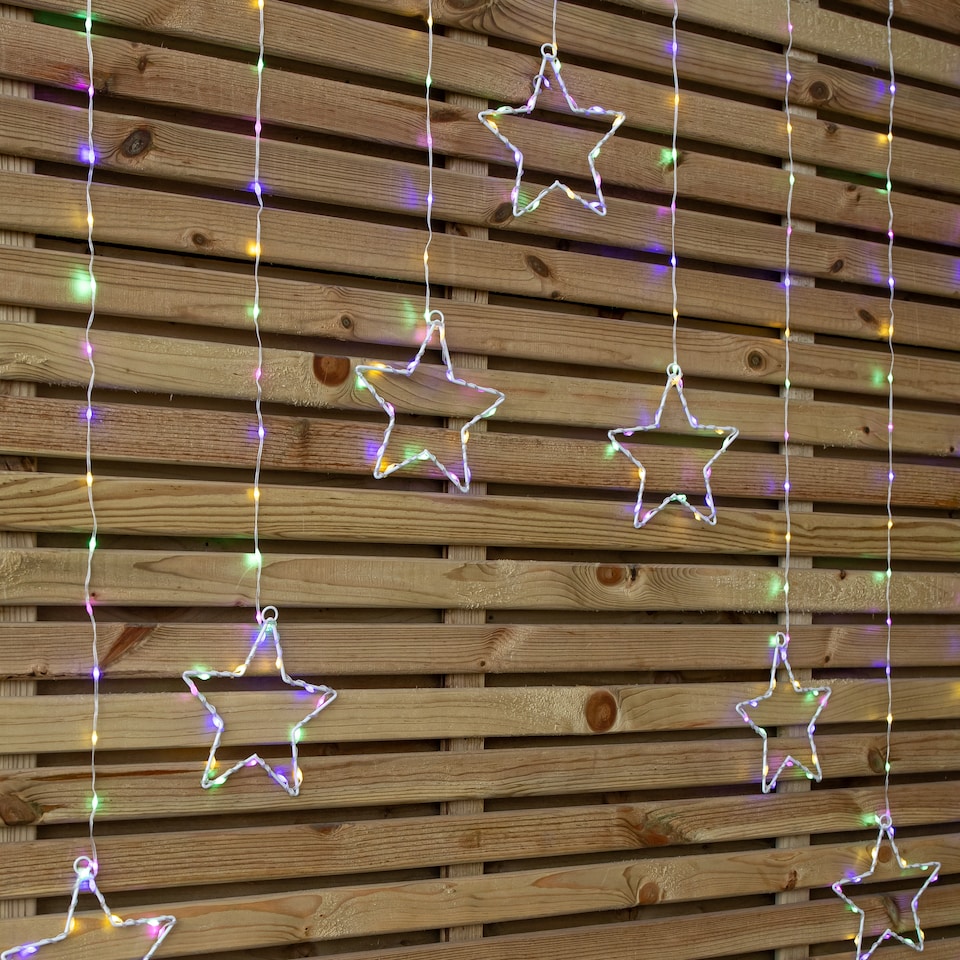 image 1 of 1.2m Multi Colour LED Star Curtain Lights Christmas Decorations