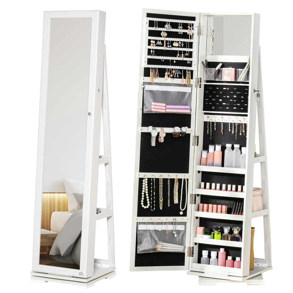 image 1 of HOMCOM Jewelry Cabinet Full Length Mirror 360 Swivel Jewelry Organizer