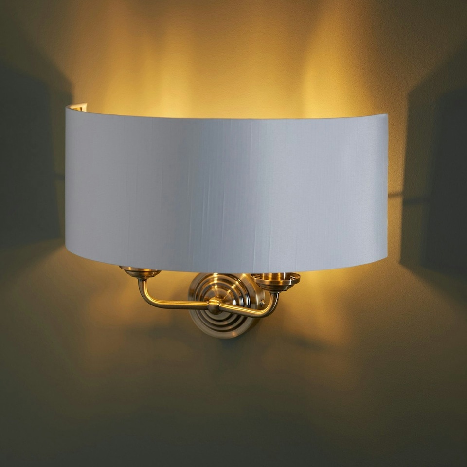 image 1 of Highclere Shade Wall Lamp, Antique Brass Plate, Vintage White Fabric