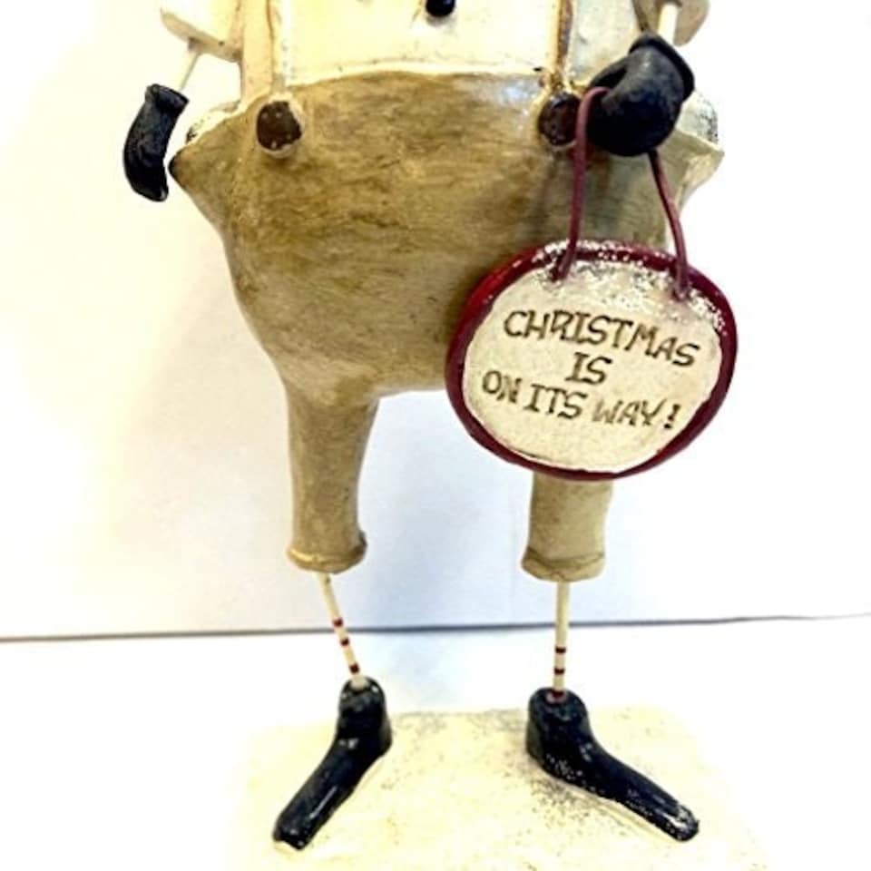 image 1 of Merry & Bright Christmas Snowman 'Christmas Is On It's Way' Statue Ornament