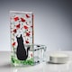 image 1 of Fused Glass Tea Light Holder – Cat & Poppy Design (Handmade)