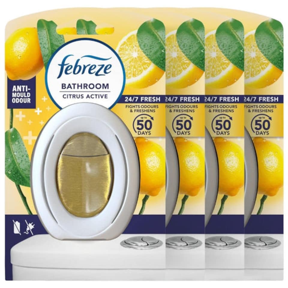 Febreze | Citrus Active Anti-Mould Bathroom Air Freshener 7.5ml | 7.5ml x 4 Pack