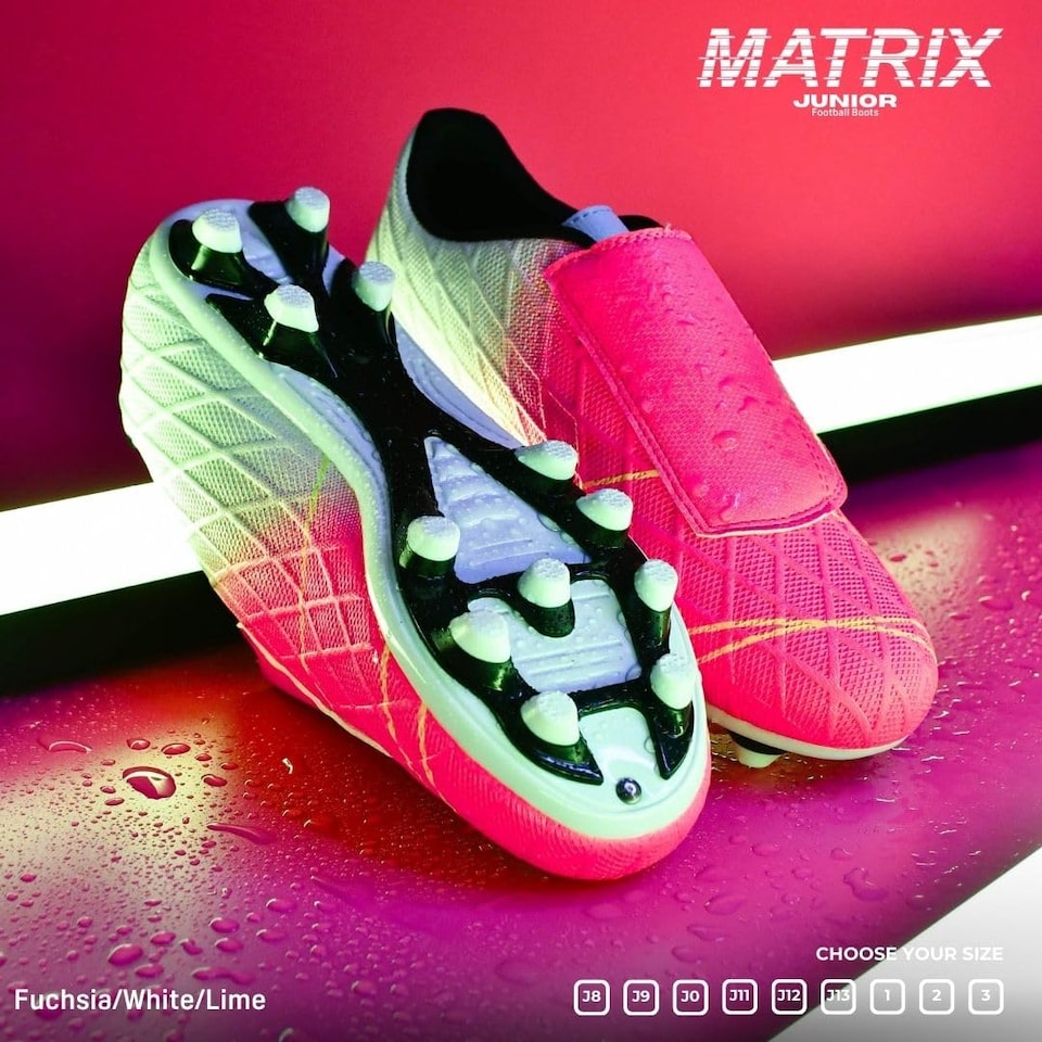 image 1 of Precision Matrix Firm Ground Football Boots, Kids Laceless Secure Fit, Comfortable, Durable, Ideal For Junior Footballers, Fuchsia Pink, Size 1 UK