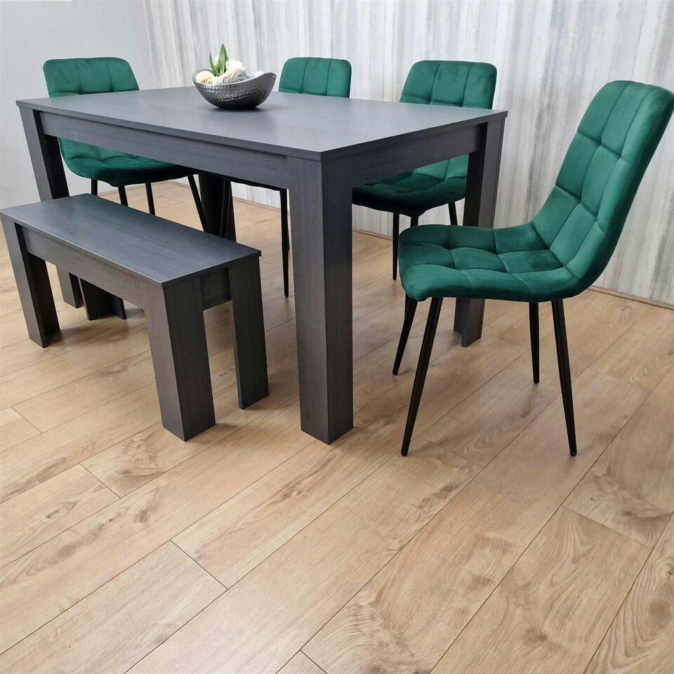 Kosy Koala Modern Dark Grey Dining Table Set with 4 Cream Gem Chairs ...