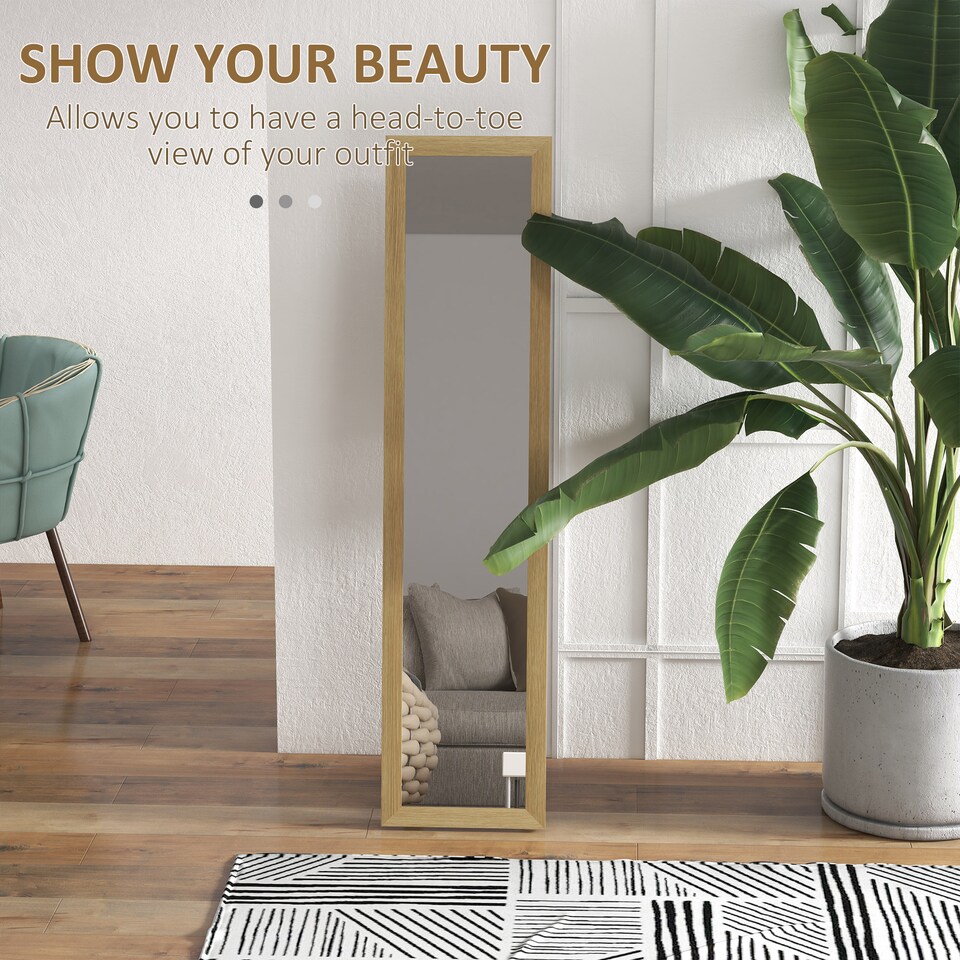 image 1 of HOMCOM Full Length Mirror Farmhouse Wall Mirror Hanging Freestanding Natural