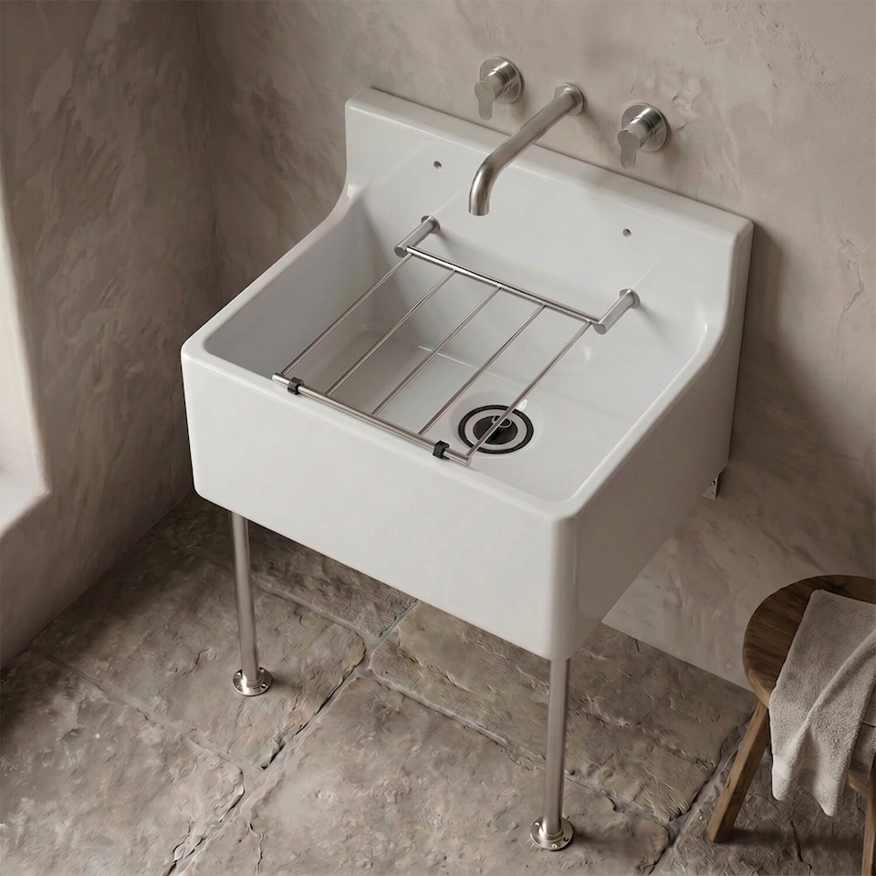 image 1 of Balterley Traditional Fireclay Cleaner Sink with Waste and Legs | White | White | 362.0000 x 396.0000 x 396.0000mm