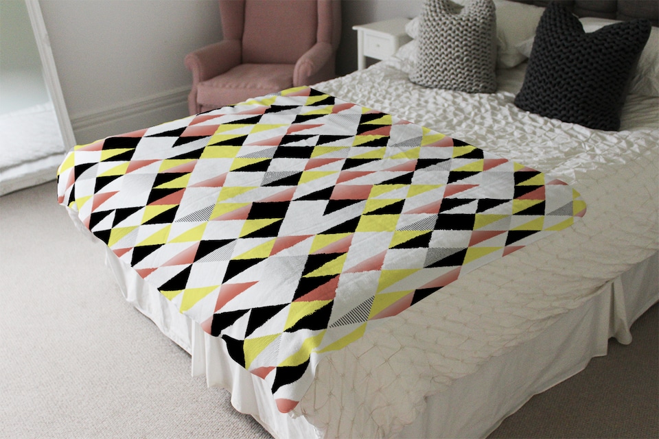 image 1 of Yellow Pink & Black Geometric Pattern Blanket | Multi