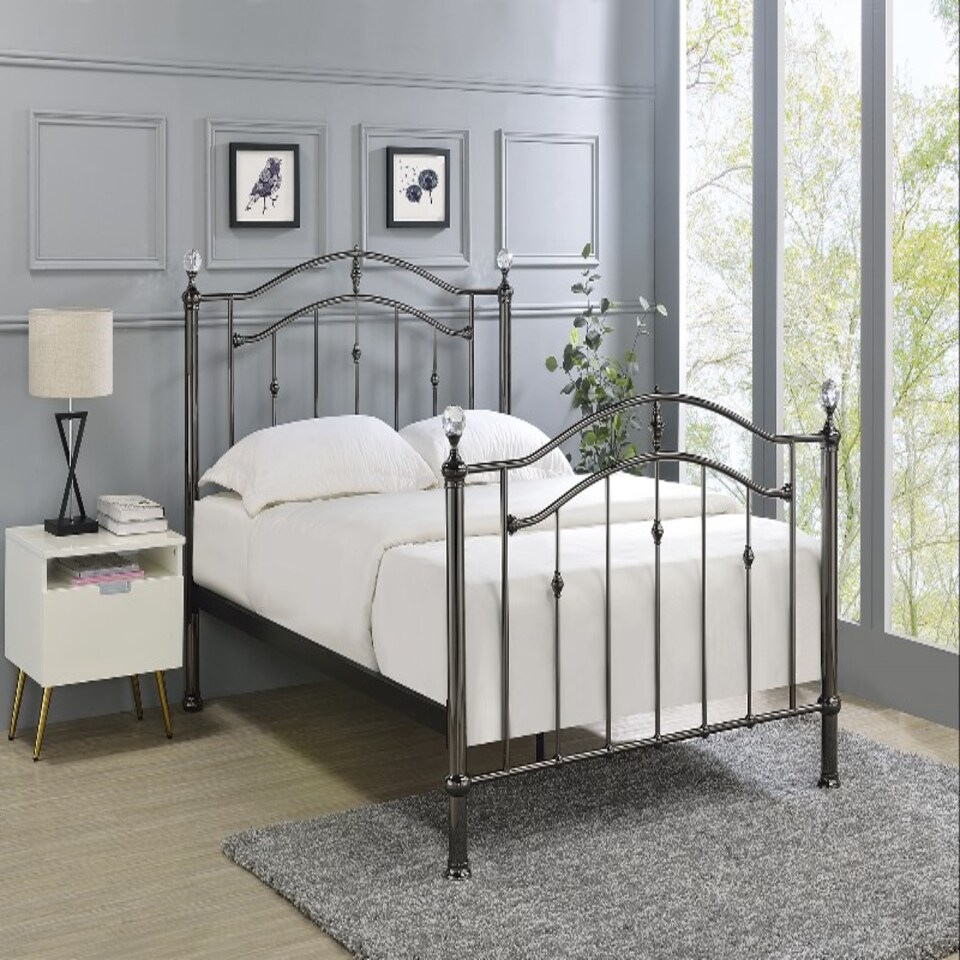 image 1 of 5ft King Size Black nickel, crystal ball and black nickel traditional metal bed frame bedstead, victorian, antique, ornate