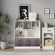 image 2 of Asymmetrical 8 White Cube Bookcase Shelf Storage Unit with 3 Fabric Drawer Inserts | Multi | White & Grey Drawer | 1