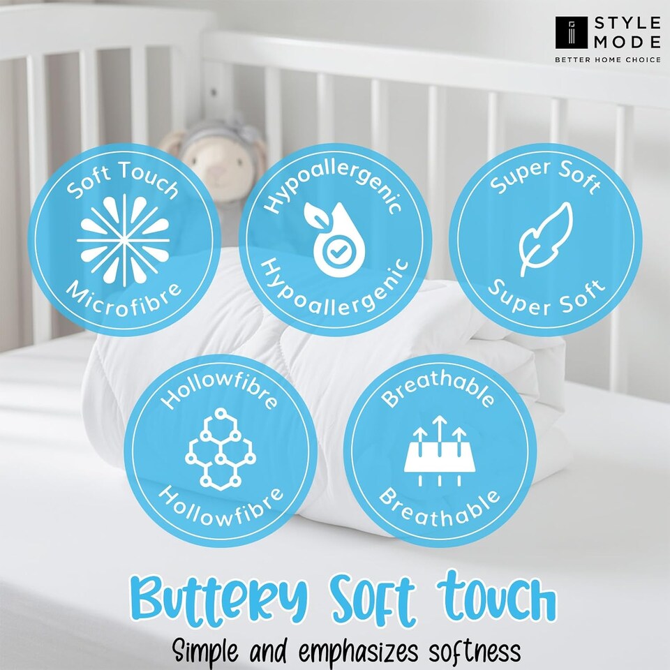 image 1 of Cot Bed Duvet 7.5 Tog 120cm x 150cm I Lightweight Soft Snug Quilt for Kids I Toddlers I Hypoallergenic I Anti Allergy I Machine Washable