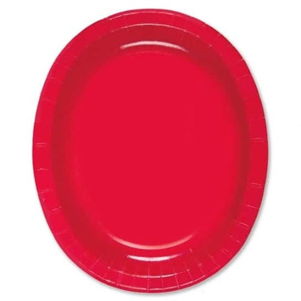 Ruby Red Oval Paper Plates 30cm - Pack of 8