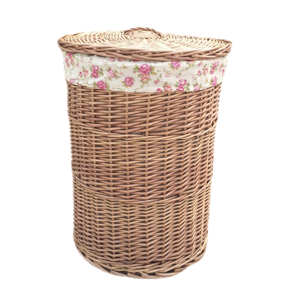 image 1 of Set of 2 Light Steamed Round Laundry Baskets with Garden Rose Lining | Multi | Garden Rose