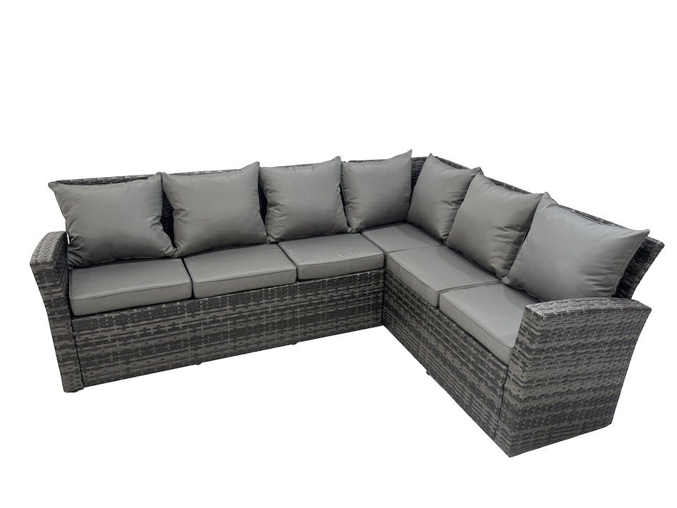 image 1 of Fimous 9 Seat Rattan Garden Furniture Corner Sofa Set Outdoor Adjustable Lifting Dining or Coffee Table Set with Big Footstool Dark Grey Mixed