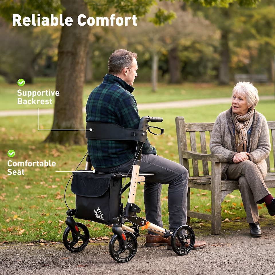 image 1 of HOMCOM 4 Wheel Rollator Walker, Mobility Walker with Bag, Seat, Gold Tone