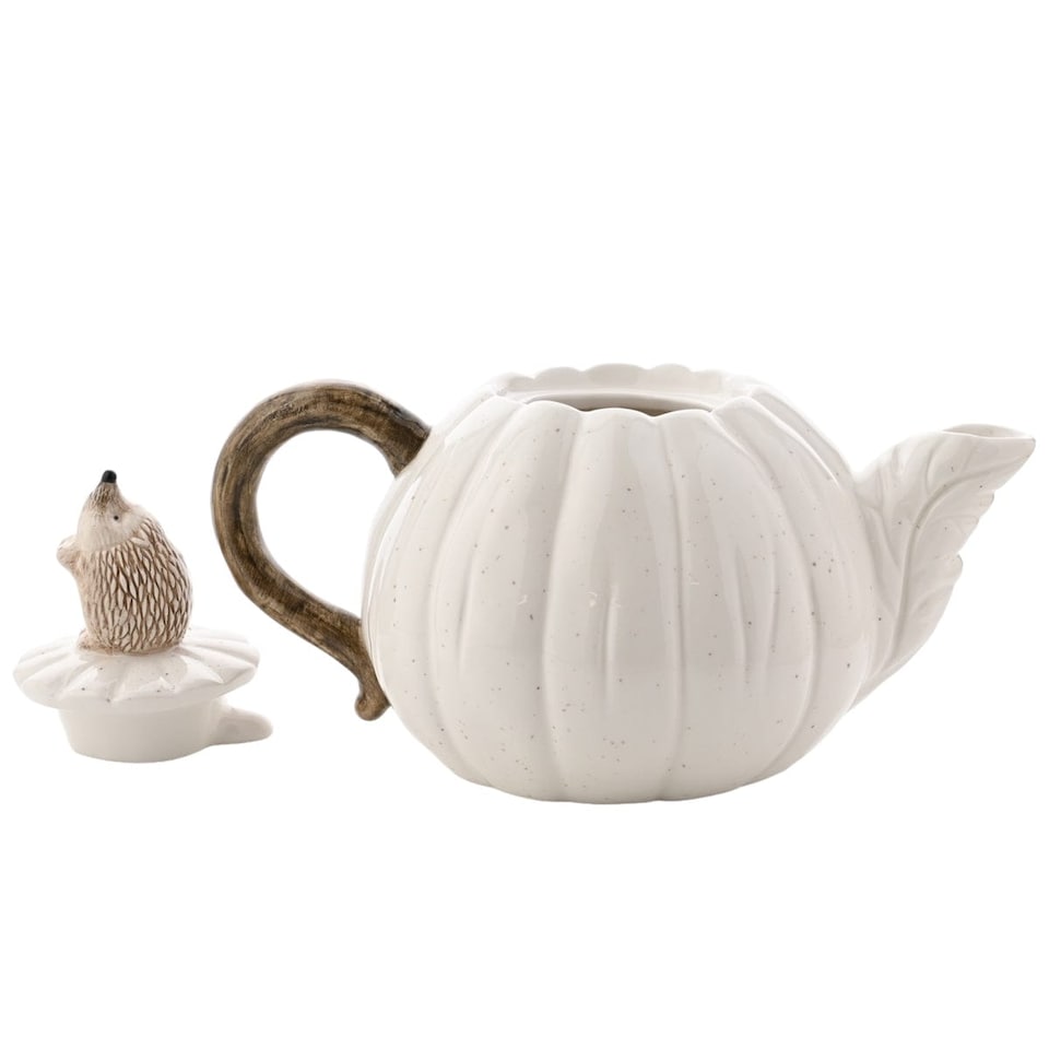 image 1 of Widdop Gifts Hedgehog and Pumpkin Glazed Ceramic Tea Pot