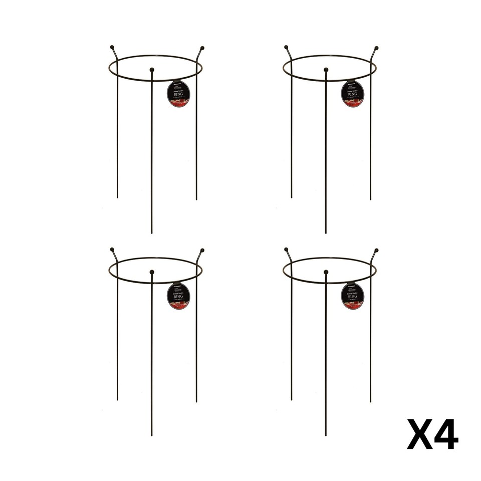 image 1 of 4 Pack of Small 60cm x 35cm Heavy Duty Black Steel Herbaceous Garden Plant Support Ring