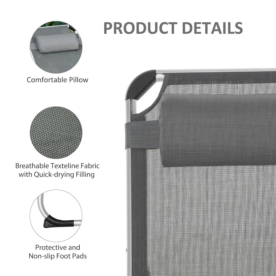 image 1 of Outsunny Folding Outdoor Reclining Sun Lounger Chair Aluminium Frame Dark Grey